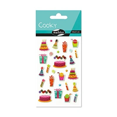 Afbeelding van Maildor 560516C een zakje met 3D stickers Cooky, 1 bord, 7,5 x 12 cm, verjaardagen (27 stickers)