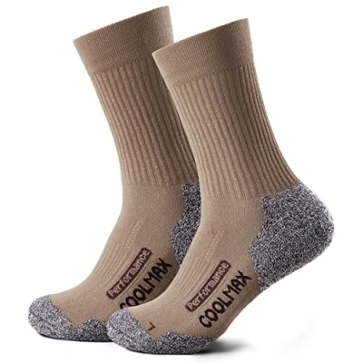 Afbeelding van Piarini 2 paar Coolmax wandelsokken, outdoorsokken, lang, gevoerde functionele sokken, beige, 39 42 EU