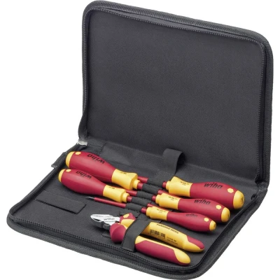 Afbeelding van WIHA 9300018 gereedschapset elektricien schroevendraaier zijkniptang 7 delig incl. gereedschapetui 33969