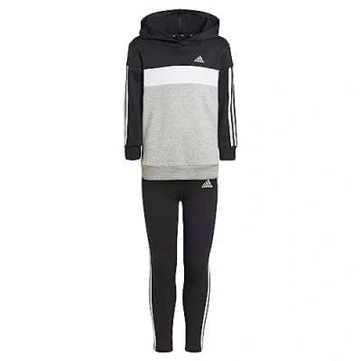 Afbeelding van adidas, Essentials 3 Stripes Tiberio, jumpsuit, top: zwart/wit/medium grijs Heather Bottom: zwart/wit, 3/4A, meisje