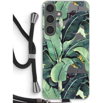 Afbeelding van Case Company® hoesje met Koord geschikt voor Samsung Galaxy S24 Plus Bananenbladeren Telefoonhoesje Zwart Bescherming aan alle Kanten en Over de Schermrand
