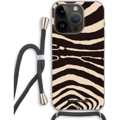 Afbeelding van Case Company® hoesje met Koord geschikt voor iPhone 14 Pro Arizona Zebra Telefoonhoesje Zwart Extra Bescherming aan alle Kanten en Over de Schermrand