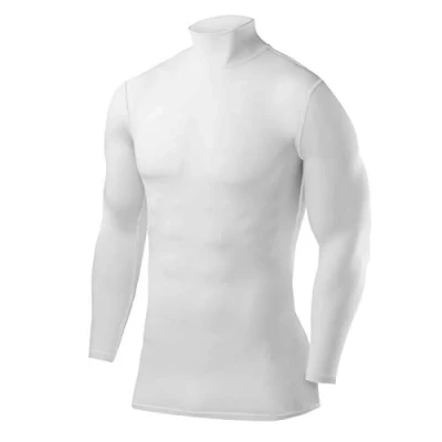 Afbeelding van PowerLayer Men&#039;s Compression Base Layer Top Long Sleeve Under Shirt Mock Neck White, Small