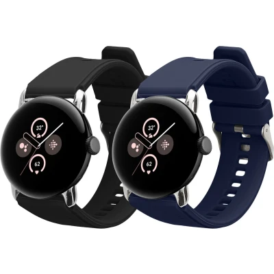 Afbeelding van kwmobile 2x horlogebandjes geschikt voor Google Pixel Watch 2 / 1 bandje Smartwatch bandjes van TPU Activity tracker horloge band in zwart donkerblauw