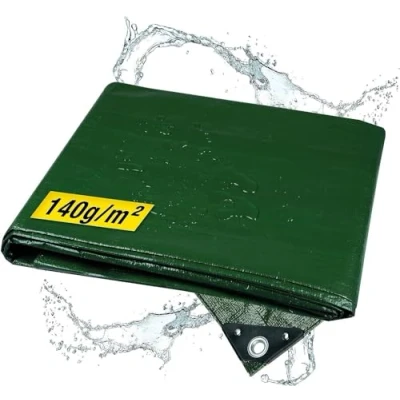 Afbeelding van horizont Waterdicht afdekzeil, 140 g/m², 3 x 6 m, met scheurvaste ogen, zandbak en zwembad, stoffen zeil voor auto, motorfiets, fiets, robuuste beschermfolie buiten, groen