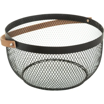 Afbeelding van 5Five Fruitschaal retro + Handvat hout 29 cm Zwart Fruitmand