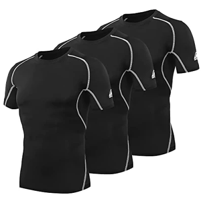 Afbeelding van AMZSPORT Compressietop voor heren, sportshirts met korte mouwen, basislaag, Zwart 05 x 3