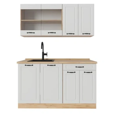 Afbeelding van Vicco Eenpersoonskeuken R Line, Wit landhuis/gouden eik, 140 cm zonder werkblad