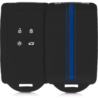 Afbeelding van kwmobile autosleutelhoes geschikt voor Renault 4 knops Smartkey autosleutel (alleen Keyless Go) Siliconenhoes in blauw / zwart Sleutelcover