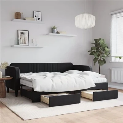 Afbeelding van vidaXL Slaapbank met onderschuifbed en lades 80x200 cm fluweel zwart