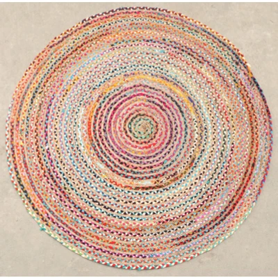 Afbeelding van Vloerkleed Jaipur Multi Jute Tapijt &amp; Katoen Multikleur Beige 150 cm Rond Tapijtenloods