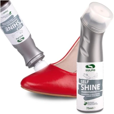 Afbeelding van SULPO Schoensmeer Express zwart, schoenpoets voor leer, met sponsapplicator, waterbasis, leerverzorging, Self Shine Liquid Shoe Cream, 75 ml, Kleurloos
