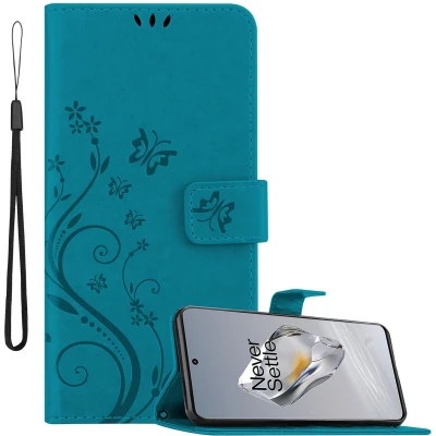 Afbeelding van Cadorabo Hoesje geschikt voor OnePlus 12 in BLOEMEN BLAUW Beschermhoes bloemmotief met magnetische sluiting, standfunctie en kaartsleuven Book Case Cover Etui