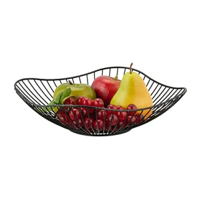 Afbeelding van Relaxdays fruitschaal 27 cm zwart moderne fruitmand laag rond mand voor fruit