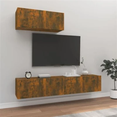 Afbeelding van vidaXL 3 delige Tv meubelset bewerkt hout gerookt eikenkleurig