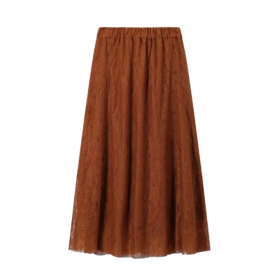 Afbeelding van Sissy Boy Dames Bruine kanten maxi rok (Maat XL, Mohair)