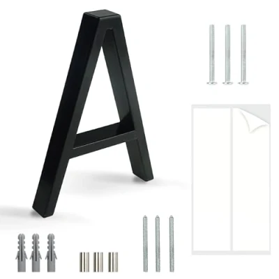 Afbeelding van HASWARE Zwevende huisnummers van zwart metaal, 12 cm (A, zwart)