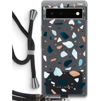 Afbeelding van Case Company® hoesje met Koord geschikt voor Google Pixel 6 Terrazzo N13 Telefoonhoesje Zwart Bescherming aan alle Kanten en Over de Schermrand