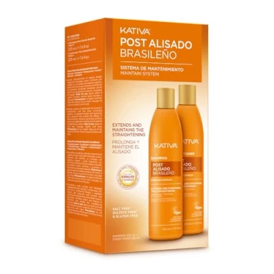 Image de KATIVA Traitement post lissage brésilien Shampooing et après shampoing Prolonge le de 50% Antifrizz Kit 2 unités 225 ml Avec kératine végétale acide hyaluronique