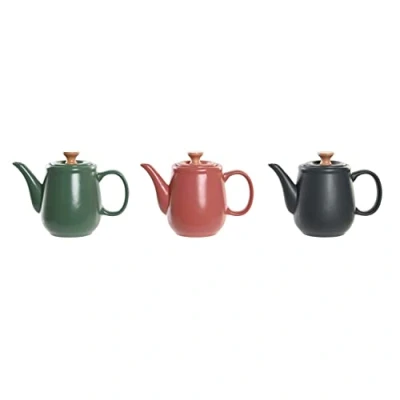 Afbeelding van Theepot DKD Home Decor Natuurlijk Roze Rubberwood Wit Groen Donker grijs Keramiek