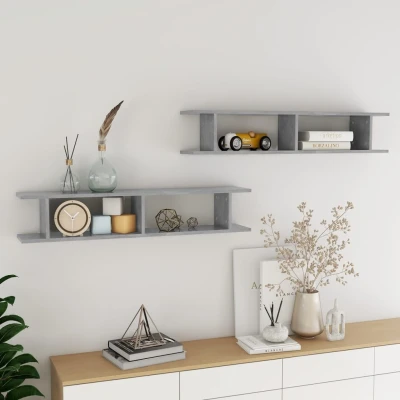 Afbeelding van vidaXL Wandschappen 2 st 105x18x20 cm spaanplaat betongrijs