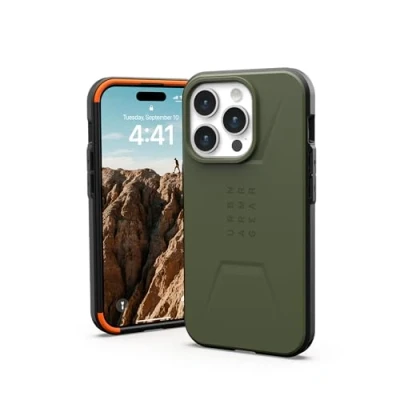 Image de UAG Rugged Case for Apple iPhone 15 Pro [6.1 inch] Civilian olive Drab Coque de protection pour téléphone portable compatibilité avec MagSafe polycarbonate, polyuréthanne thermoplastique (TPU) vert