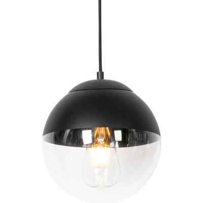 Afbeelding van QAZQA Retro hanglamp zwart met helder glas 20 cm Eclipse