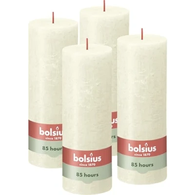 Image de Bolsius Bougies pilier rustiques Shine 4 pcs 190x68 mm Perle douce