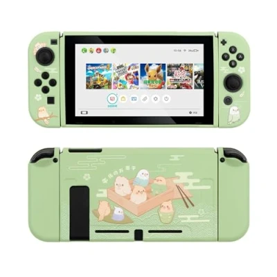 Afbeelding van GeekShare Green Beschermhoes compatibel met Nintendo Switch, TPU Slim Case Cover Fit Switch Console en Joy Con (kleine papegaaien) [videospel]
