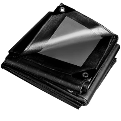 Afbeelding van Wellmall hula Afdekzeil, zwart, met oogjes, 260 g/m², waterdicht, dekzeil voor vrachtwagens, scheurvast, tuinmeubelen, trampoline, dak, auto, hout