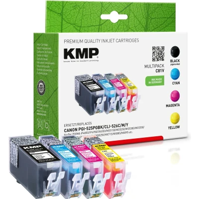 Afbeelding van KMP Inktcartridge vervangt Canon PGI 525PGBK, CLI 526C, 526M, 526Y Compatibel Combipack Zwart, Cyaan, Magenta, Geel C81V 1513,0050