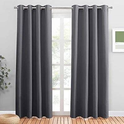 Afbeelding van PONY DANCE Gordijn voor woonkamer Thermisch verduisteringsgordijn, gordijnen en gordijnen, raamdecoratie tegen koude/hitte, huis, energiebesparend, L 132 x H 210 cm, grijs, 2 stuks