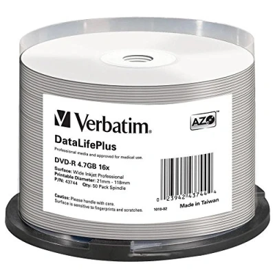 Afbeelding van Verbatim 43744 DVD R 50 stuks bedrukbare lege pinnen 16 x hoge levensduur en 4,7 GB geprinte