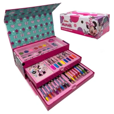 Afbeelding van Minnie Disney kleurkoffer voor kinderen, 52 stuks, kleur en schrijfwaren, doos met laden, teken schilderset