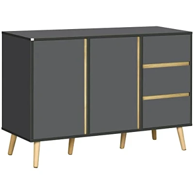 Afbeelding van HOMCOM Laag dressoir op poten, Scandinavische stijl, 2 deuren, 3 laden, 120 x 40 80 cm, antracietgrijs