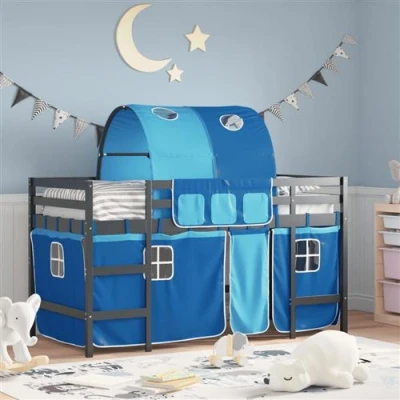 Afbeelding van vidaXL Kinderhoogslaper met tunnel 90x200 cm massief grenenhout blauw