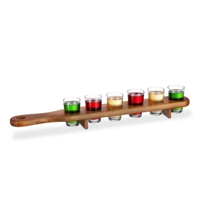 Afbeelding van Relaxdays 2x shotglas set met plank serveerplank 12 glaasjes 4 cl shotglaasjes