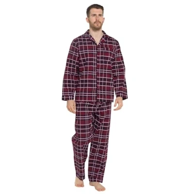 Afbeelding van Strong Souls Heren Pyjama, 2 delig, Bordeaux/marineblauw geruit