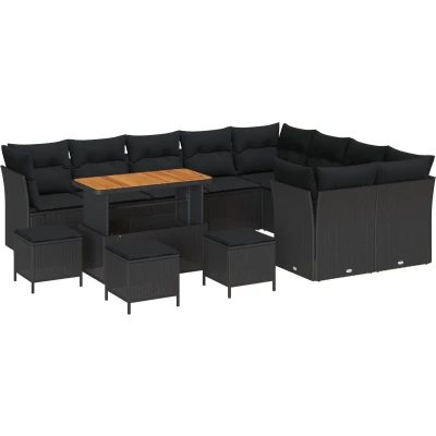 Afbeelding van vidaXL 13 delig Tuin Sofa Set met Kussens Zwart Poly Rattan Acacia