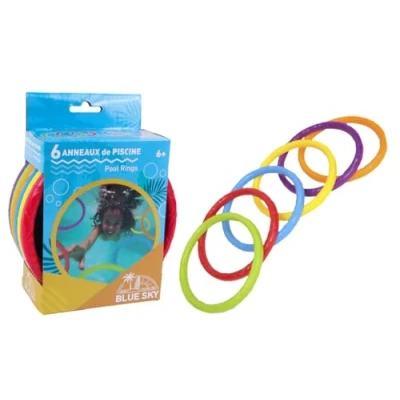 Afbeelding van BLUE SKY Set van 6 verzwaarde ringen Duikspel 048412 Kunststof Leren zwemmen Onderdompeling Speelgoed voor kinderen Zwembad spel Vanaf jaar
