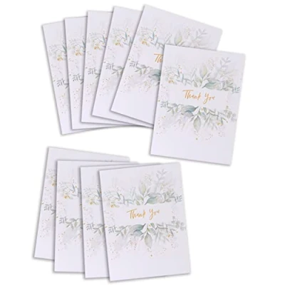 Afbeelding van Set van 10 bedankkaarten, luxe design met botanisch bloemenpatroon