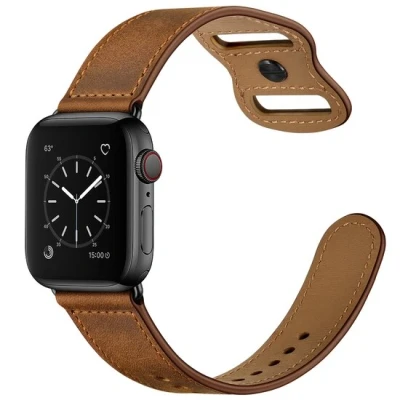 Afbeelding van Apple Watch Leren bandje dubbele lus Donkerbruin Geschikt voor 38mm / 40mm 41mm