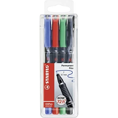 Image de Feutre Stabilo OHPen permanent pochette de 4 feutres pour rétroprojection et surfaces lisses point
