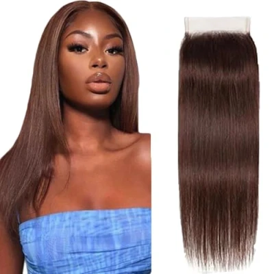 Afbeelding van Tuheerst Droite Lace Closure Human Hair Brown Cheveux Humains #4 with Baby 00% Unprocessed Virgin Brazilian Remy for Woman 20 Inch
