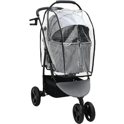 Afbeelding van vidaXL Poussette grise 3 roues moderne et pliable en tissu oxford synthétique PVC, dimensions 78 x 54 101 cm, confort avec frein sensible, facile à stocker, utilisable l&#039;intérieur