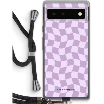 Afbeelding van Case Company® hoesje met Koord geschikt voor Google Pixel 6 Grid Paars Telefoonhoesje Zwart Bescherming aan alle Kanten en Over de Schermrand