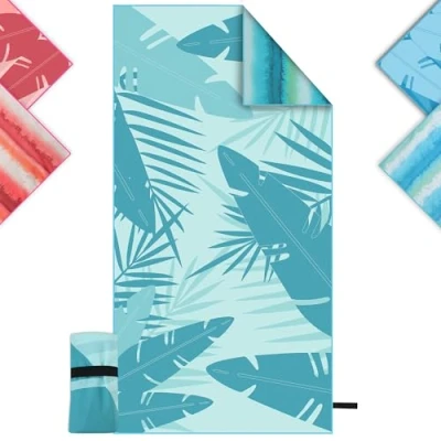 Afbeelding van YPQPKLJ microvezel strandhanddoek, XXL, 90 x 180 cm, strandhanddoek met zak, grote voor strand, reizen, zwembad