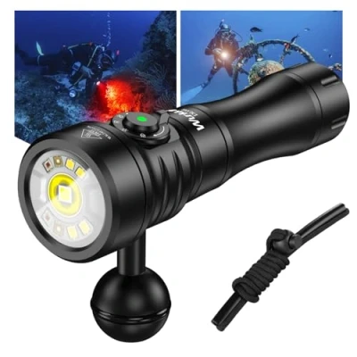Afbeelding van Wurkkos DL08 Duiklamp 3600 lumen, bereik 274 m, rood en UV licht, traploos dimbaar, met spot type C projectormodi, oplaadbaar IPX8 CRI 90,