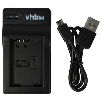 Afbeelding van vhbw USB oplader, compatibel met Sony Alpha 3000, 5000, 5100, 6000, 6300, 6500, 7, 7 II, 7R camera, actiecamera oplader