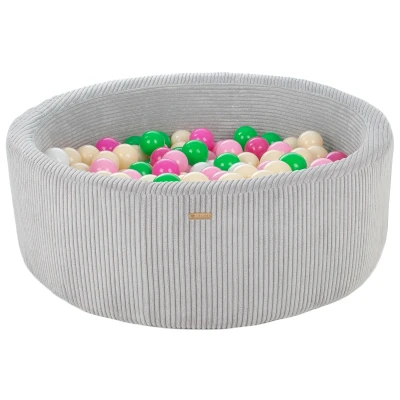Afbeelding van Piscine à balles ronde en velours côtelé avec 200 90 cm (Couleur de la piscine/de balles: gris/blanc, vert, rose, rose clair, cappuccino)